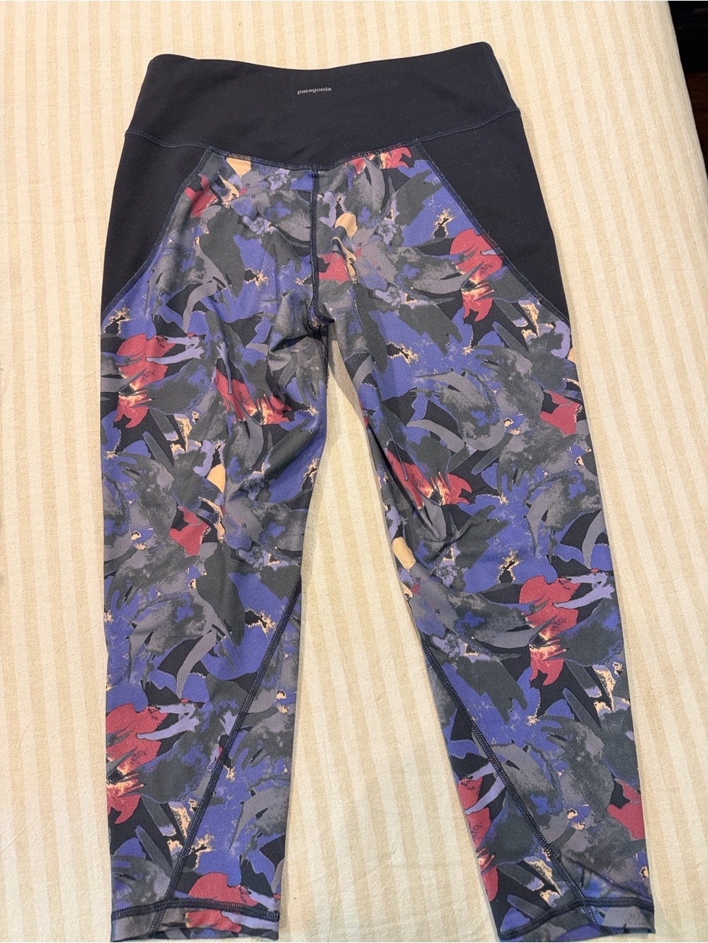 Patagonia Blue Waist Leggings with Purple and Red Abstract Print